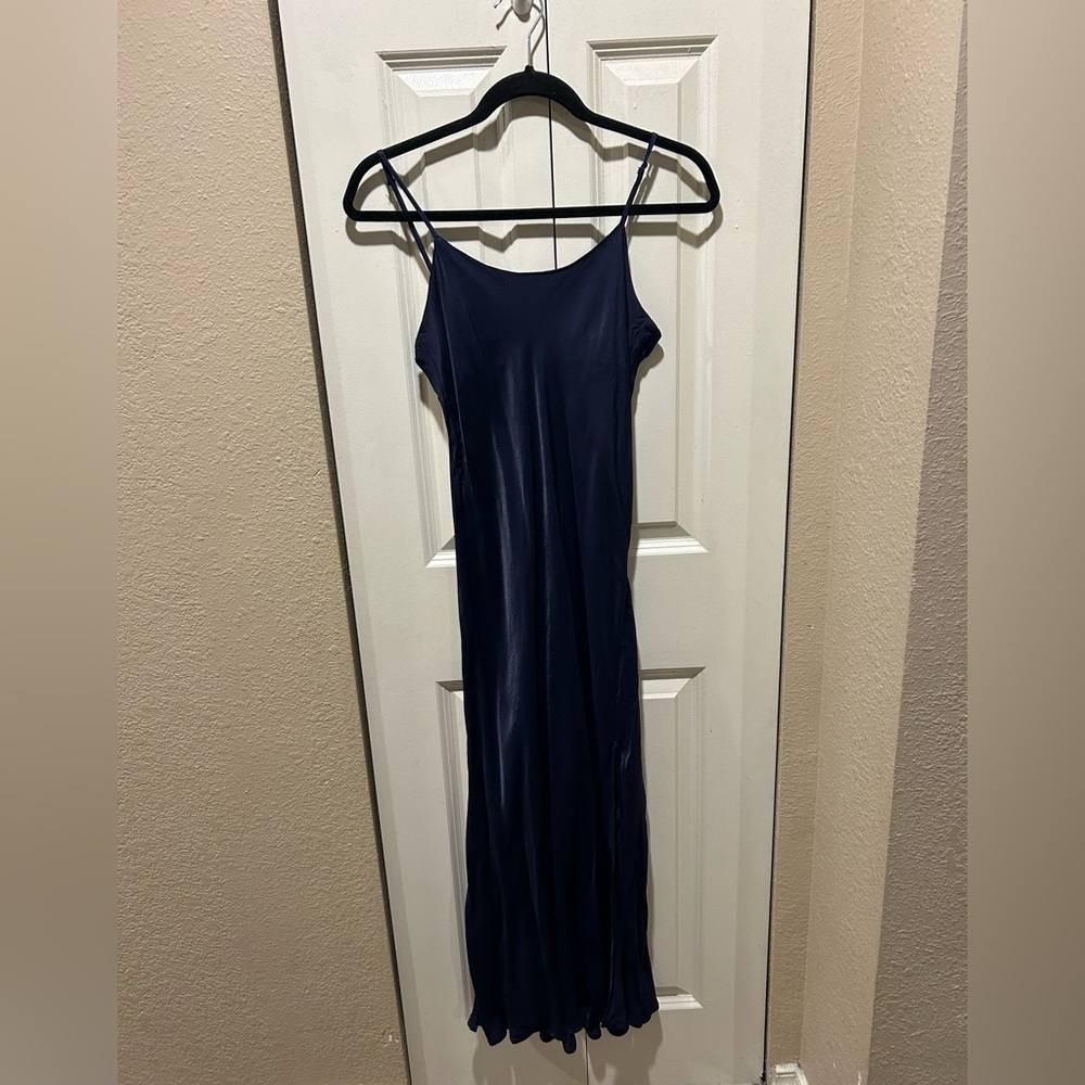 Zara satin Effect Slip Dress Side Slip in Navy , size Small - Picture 2 of 6